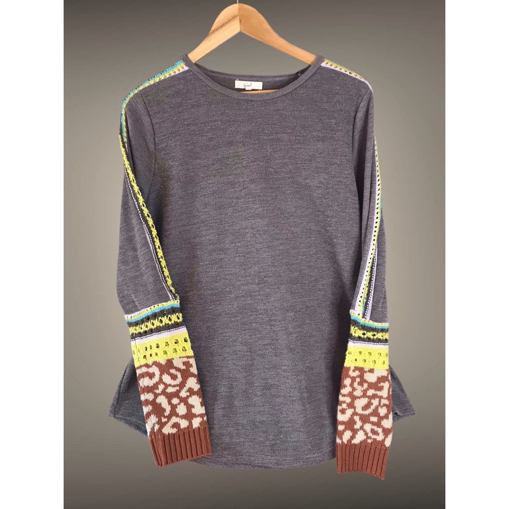 Easel Indiana Dunes Women's Crocheted Leopard Sz M ‎ Pullover Boho Sweater